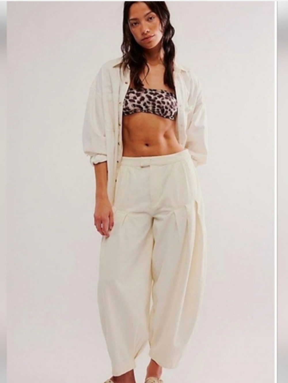Free People Sarina Trousers Cream Wide-Leg Pleated Women's Pants